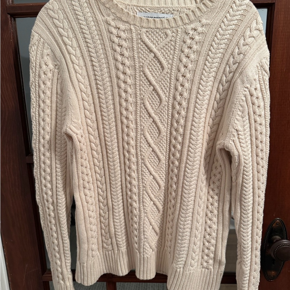 Amazon Essentials Cream Cable Knit Crew Neck Sweater